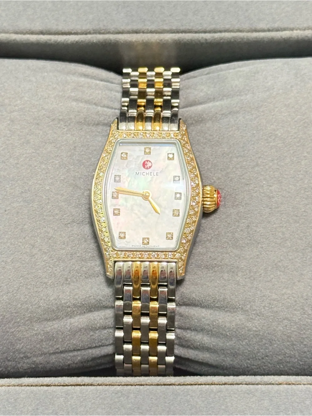 Michele Two-Tone Gold and Silver Mother-of-Pearl Diamond Accent Women's Watch